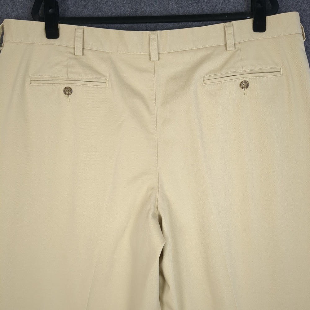 LL Bean Classic Fit Pleated Chinos Mens 42x32 Khaki Tan Cotton Pants - Picture 8 of 14